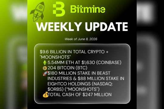 Bitmine Immersion Umumkan Kepemilikan ETH Mencapai 5,54 Juta Token, dan Total Crypto serta Uang Tunai sebesar $9,6 M