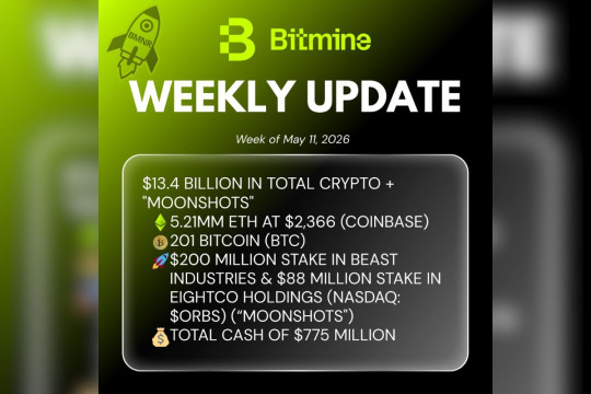 Bitmine Immersion Umumkan Kepemilikan ETH Capai 5,21 Juta Token dan Kepemilikan Kripto serta Uang Tunai Sebesar $13,4 M