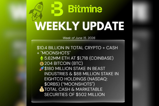 Bitmine Immersion Umumkan Kepemilikan ETH Mencapai 5,62 Juta Token dan Total Kripto Maupun Uang Tunai Sebesar $10,4 M