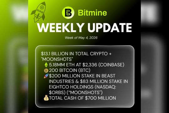 Bitmine Immersion Umumkan Kepemilikan ETH Mencapai 5,18 Juta Token, dan Total Kripto serta Uang Tunai sebesar $13,1 M