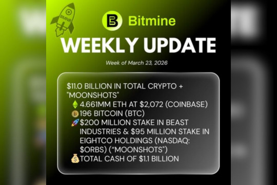 Bitmine Umumkan Kepemilikan ETH Capai 4,661 Juta Token dan Total Kepemilikan Kripto Maupun Uang Tunai Sebesar $11 Miliar