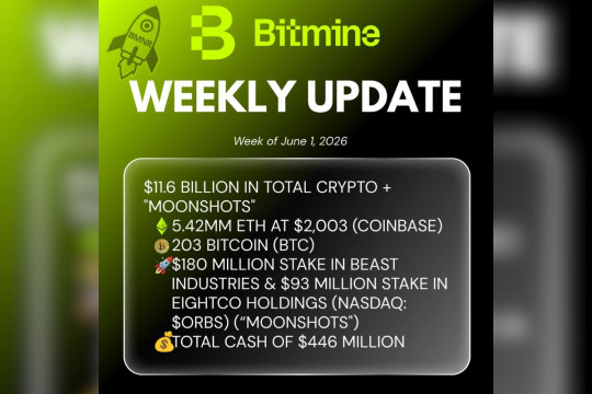Bitmine Immersion mumkan Kepemilikan ETH Capai 5,42 Juta Token dan Kepemilikan Kripto serta Uang Tunai Sebesar $11,6 M